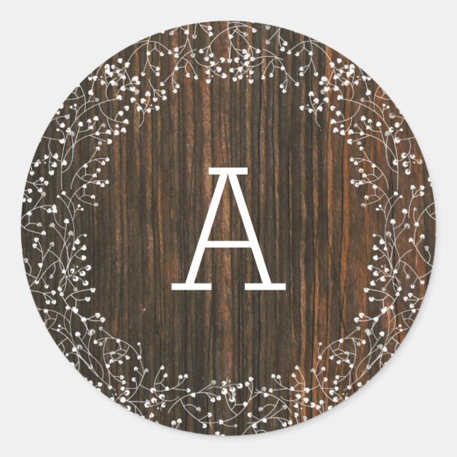 Sticker Rond Barn Wood Monogrammed Mariage de la respiration du (Devant)