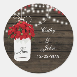 Sticker Rond Barne bois poinsettias mason jarre mariage rustiqu