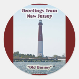 Sticker Rond Barnegat Lighthouse NJ Salutations New Jersey