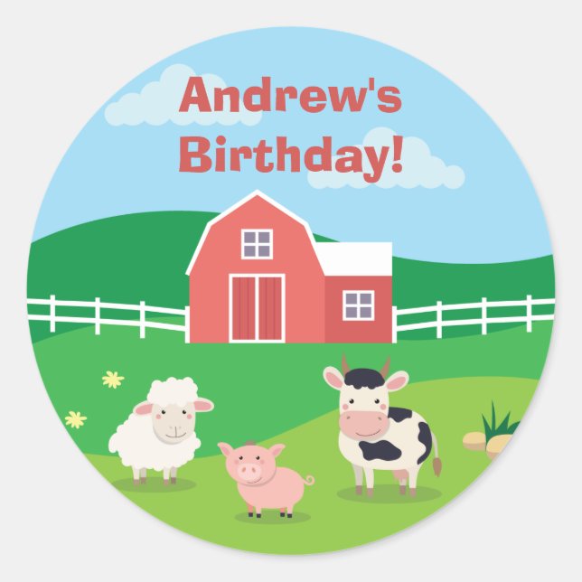 Sticker Rond Barnyard avec Animaux Anniversaire Fête Favoriser  (Devant)