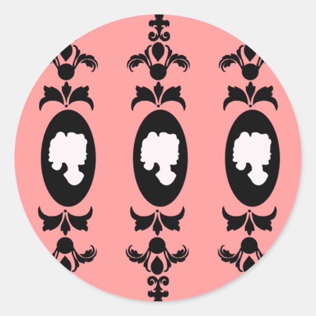 Sticker Rond Baroque Damask Cameo (Devant)