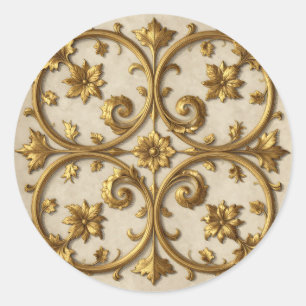 Sticker Rond Baroque Orné Filigrane Doré
