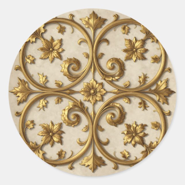 Sticker Rond Baroque Orné Filigrane Doré (Devant)
