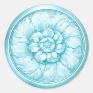 Sticker Rond Baroque Vintage Aspect Gaufre Bleu