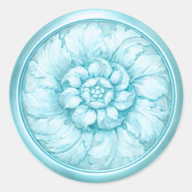 Sticker Rond Baroque Vintage Aspect Gaufre Bleu (Devant)