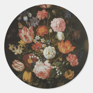 Sticker Rond Baroque Vintage, Fleur par Bosschaert, l'Ancien