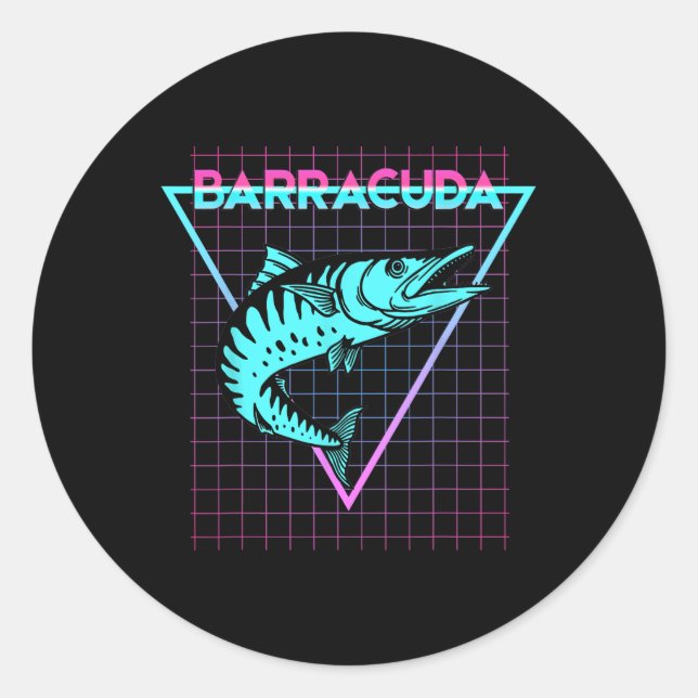 Sticker Rond Barracuda Poisson Pêche Esthétique Rétro Barracuda (Devant)