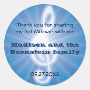 Sticker Rond Barre Clé de musique brillante Bat mitzvah