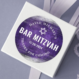 Sticker Rond Barre Mitzvah Moderne Aquarelle violet Silver