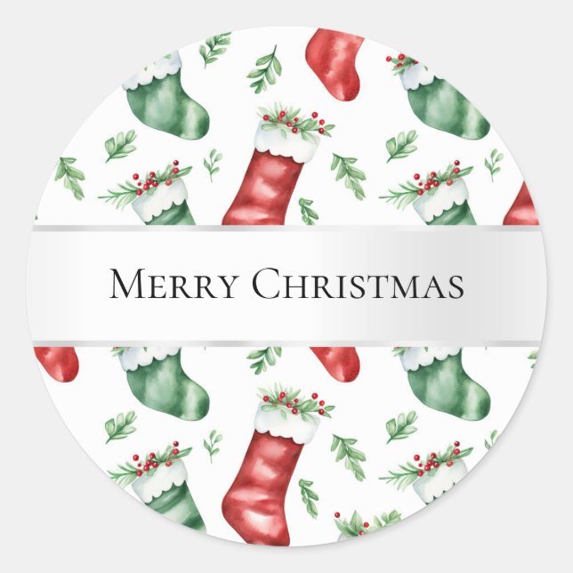 Sticker Rond Bas de Noël rouge et vert (Devant)
