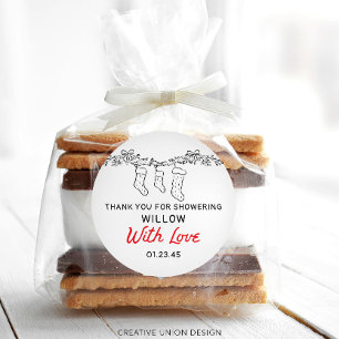 Sticker Rond Bas tirés à la main Joyeux petit Baby shower