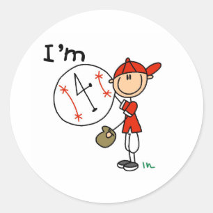 Sticker Rond Base-ball garçons j'ai 4 ans