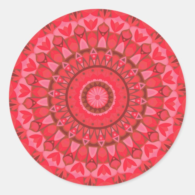 Sticker Rond Base rouge Mandala (Devant)
