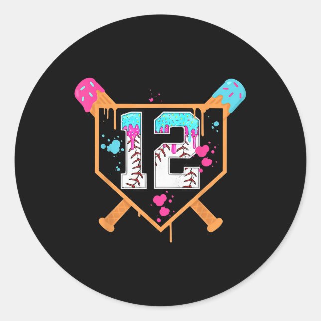 Sticker Rond Baseball 12e anniversaire garçon glace goutte 12 a (Devant)