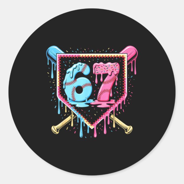 Sticker Rond Baseball 67 Ice Cream Drip Funny Six Seven Meme Bo (Devant)