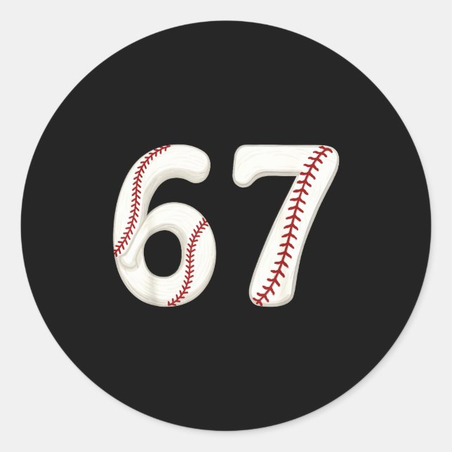 Sticker Rond Baseball 67 Number Funny Six Seven Gen Alpha Meme  (Devant)
