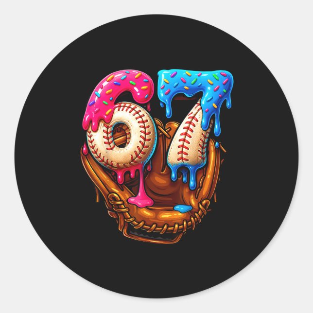 Sticker Rond Baseball 67 Six Seven Funny 6 7 Meme Gen Alpha Mem (Devant)