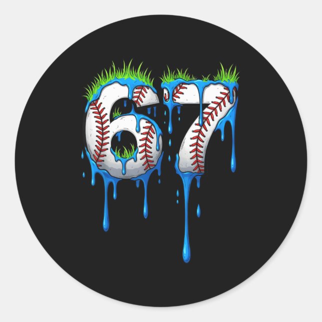 Sticker Rond Baseball 67 Six Seven Funny Gen Alpha Meme Blue Dr (Devant)