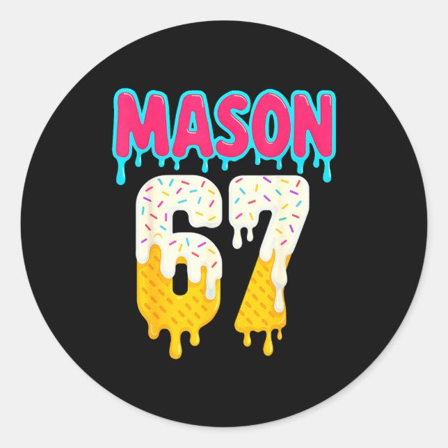 Sticker Rond Baseball 6 7 Ice Cream Drip Number 67 Funny Six Se (Devant)