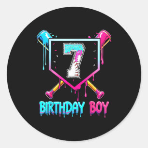 Sticker Rond Baseball 7 Ans Garçon Anniversaire Crème Glacée Go