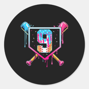 Sticker Rond Baseball 9 ans Crème Glacée Goutte 9e Anniversaire
