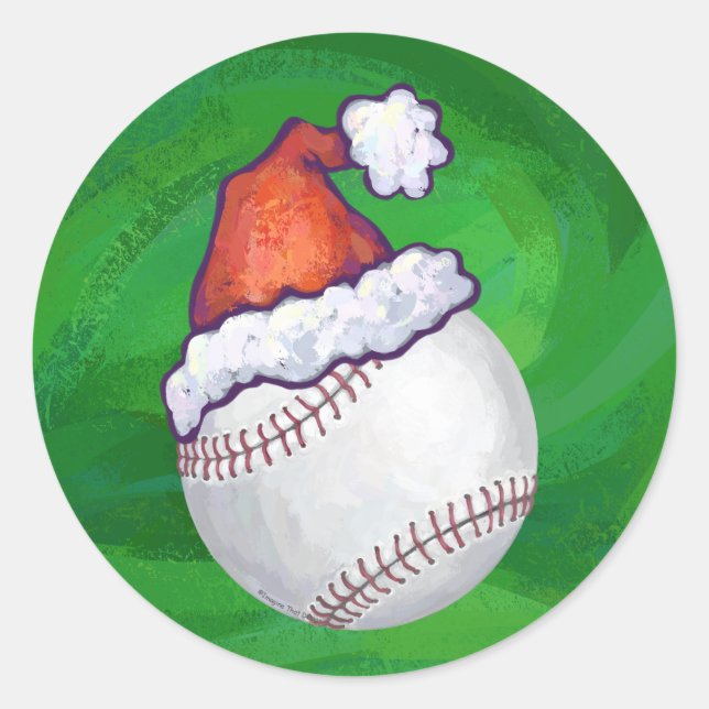 Sticker Rond Baseball à Santa Hat sur Green (Devant)