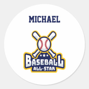 Sticker Rond Baseball All Star Balle Batte Personalisé Bébé T S