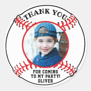 Sticker Rond Baseball Ball Kids Photo Anniversaire Merci
