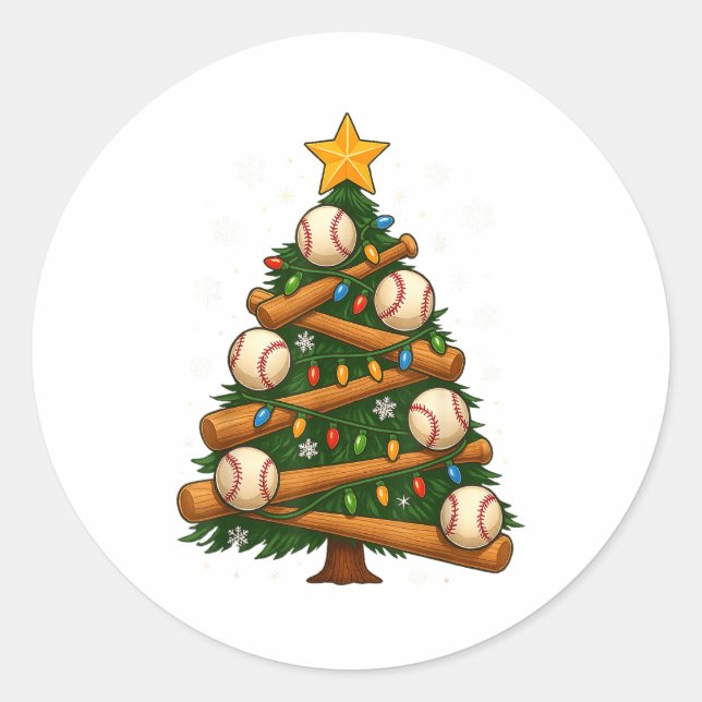 Sticker Rond Baseball Bat Christmas Tree Lights Holiday Design  (Devant)