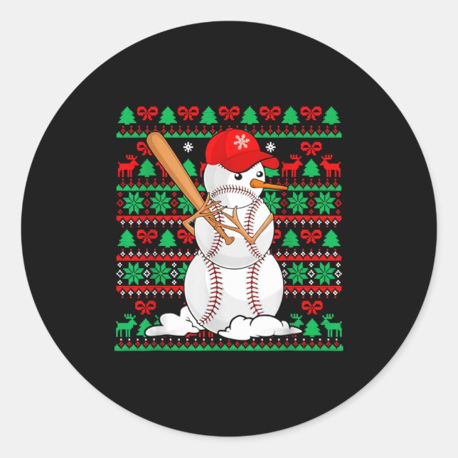 Sticker Rond Baseball Boys Men Christmas Snowman Players Ugly X (Devant)