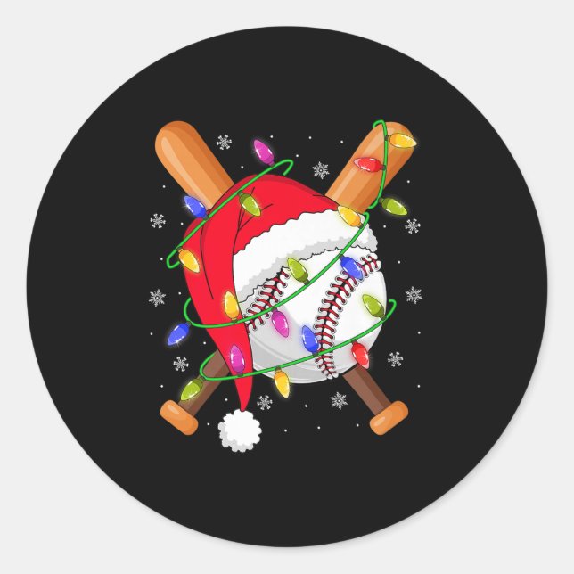 Sticker Rond Baseball Christmas Lights Santa Hat Baseball Playe (Devant)