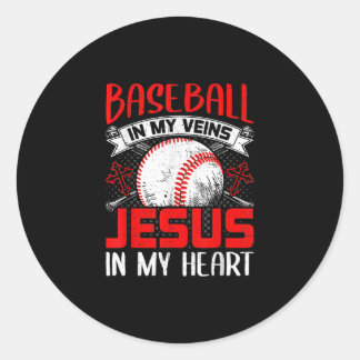 Sticker Rond Baseball Dans Mes Veines Jésus Dans Mon Coeur Base