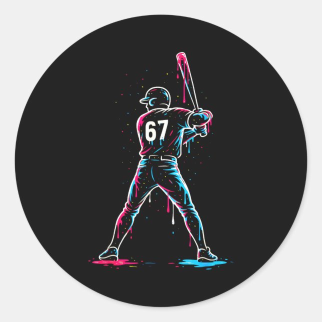 Sticker Rond Baseball Drip 6 7 Numéro 67 Six Sept Mème Hommes (Devant)