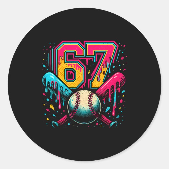 Sticker Rond Baseball Drip 6 7 Numéro 67 Six Sept Mème Hommes B (Devant)