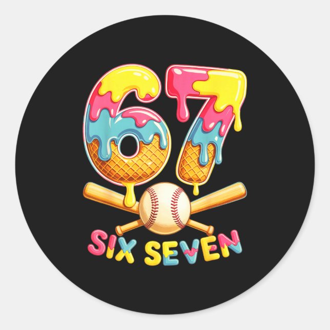Sticker Rond Baseball Drip Ice Cream Number 67 Player Lifestyle (Devant)