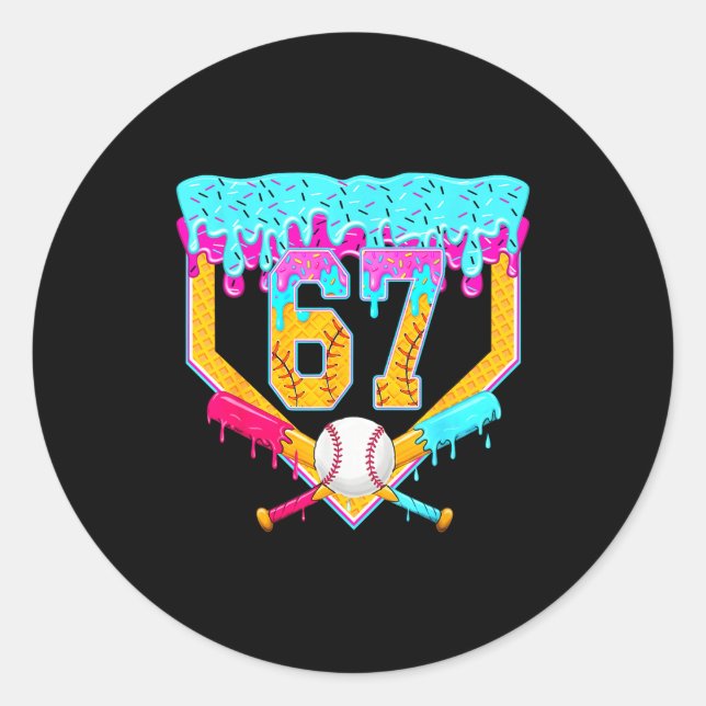 Sticker Rond Baseball Drip Ice Cream Number 67 Player Or 67th B (Devant)