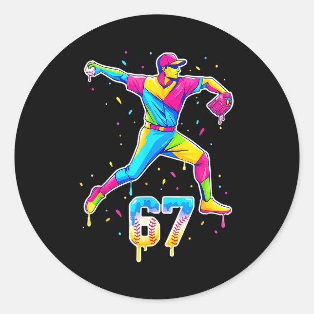 Sticker Rond Baseball Drip Ice Cream Number 67 Player Or 67th B (Devant)