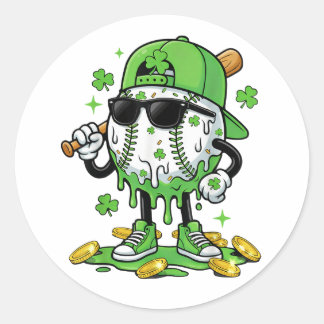 Sticker Rond Baseball Drip Ice Cream St Patricks Day