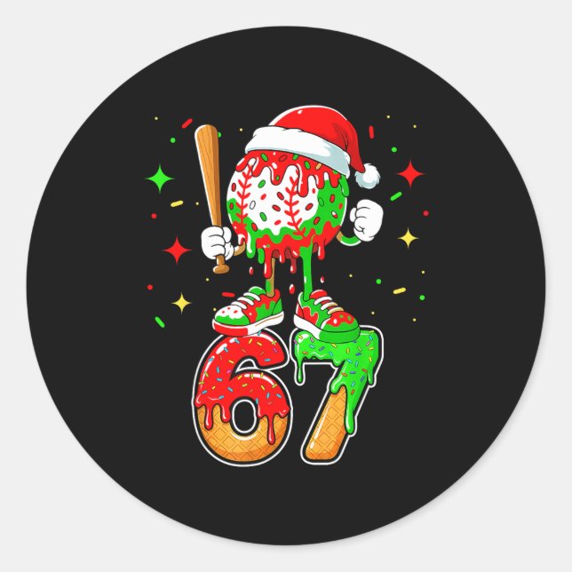 Sticker Rond Baseball Drip Number 67 Meme Ice Cream Dripng Chri (Devant)