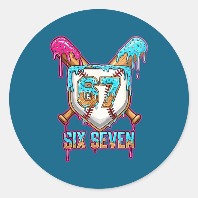 Sticker Rond Baseball Drip Number 67 Player 6-7 Six Seven Meme  (Devant)