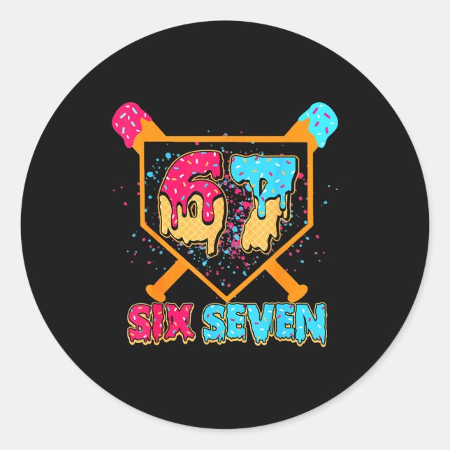 Sticker Rond Baseball Drip Number 67 Player Or 67th Birthday Bo (Devant)