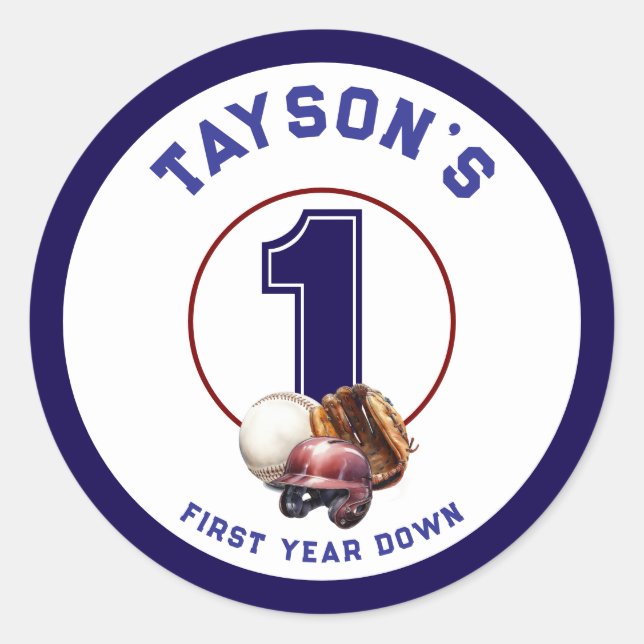 Sticker Rond Baseball First Year Down 1st Birthday (Devant)