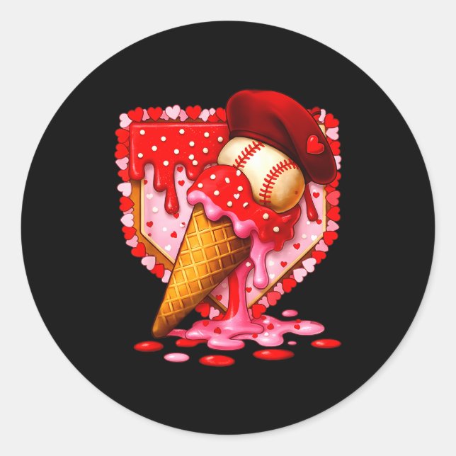 Sticker Rond Baseball Heart Valentine Baseball Ice Cream Drip B (Devant)