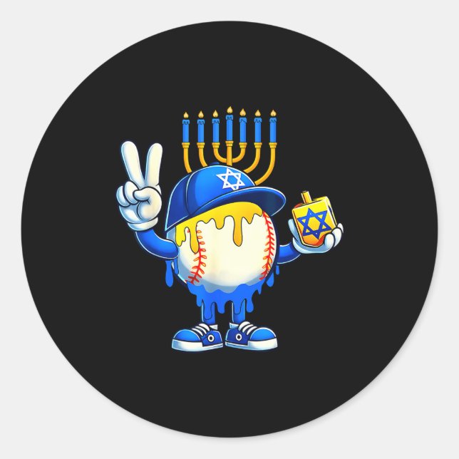 Sticker Rond Baseball Ice Cream Drip Dreidel Happy Hanukkah Boy (Devant)
