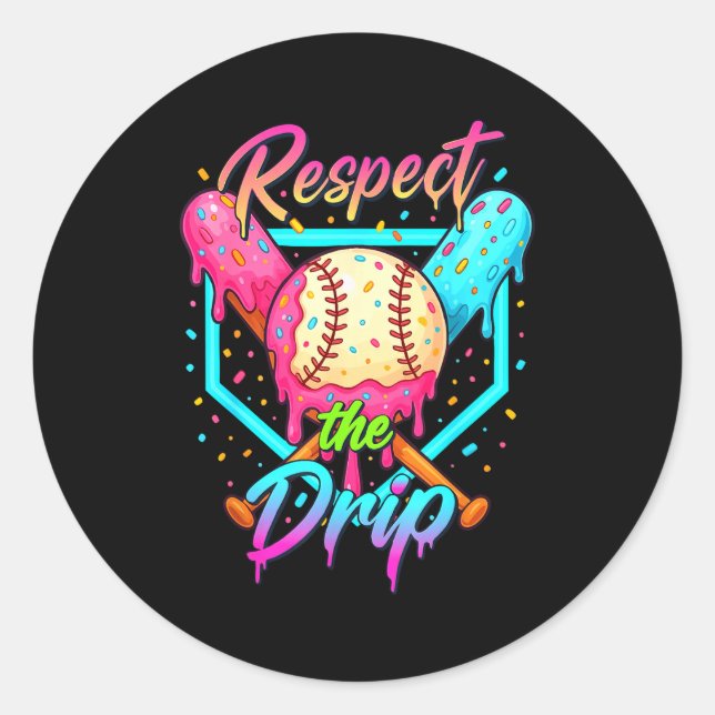 Sticker Rond Baseball Ice Cream Drip Number 67 Player 67 Respec (Devant)
