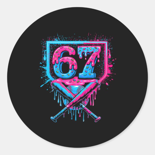 Sticker Rond Baseball Ice Cream Drip Number 67 Player 67th Birt (Devant)