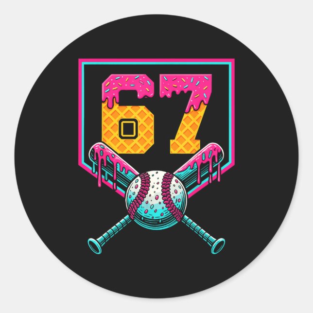 Sticker Rond Baseball Ice Cream Drip Number 67 Player 67th Birt (Devant)