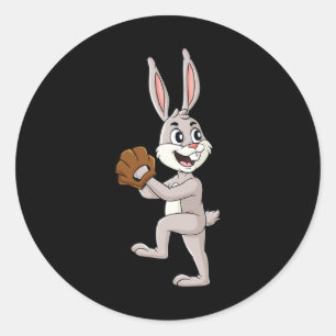Sticker Rond Baseball Jour de Pâques Rabbin Pitcher Garçons Fil