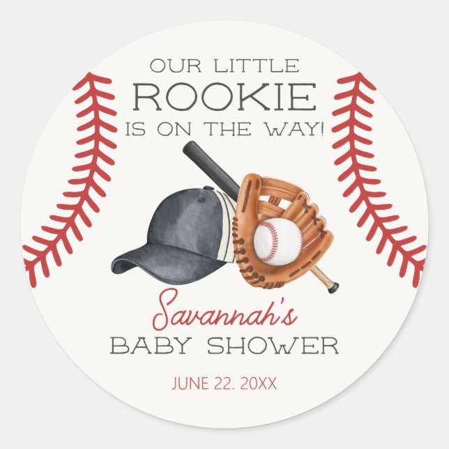 Sticker Rond Baseball Little Rookie Home Run Baby shower (Devant)