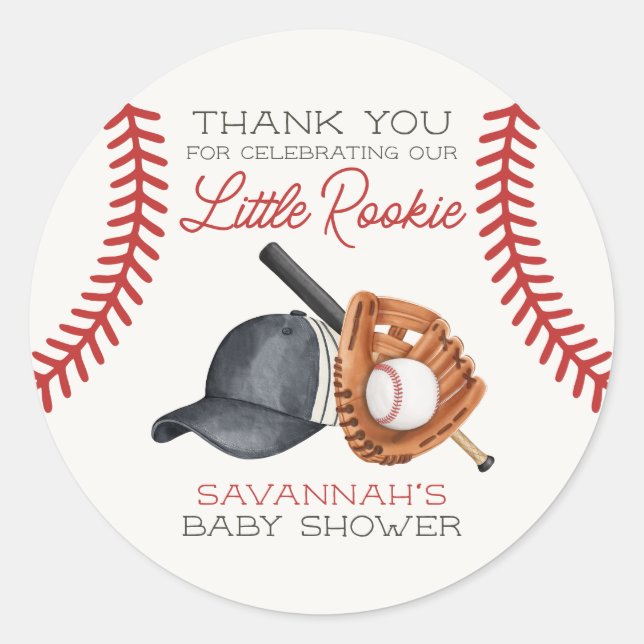 Sticker Rond Baseball Little Rookie Home Run Baby shower Favori (Devant)